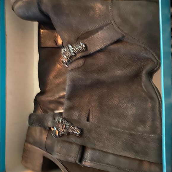 Black Rhinestones, 2 inch Heel Boots. - Picture 6 of 8